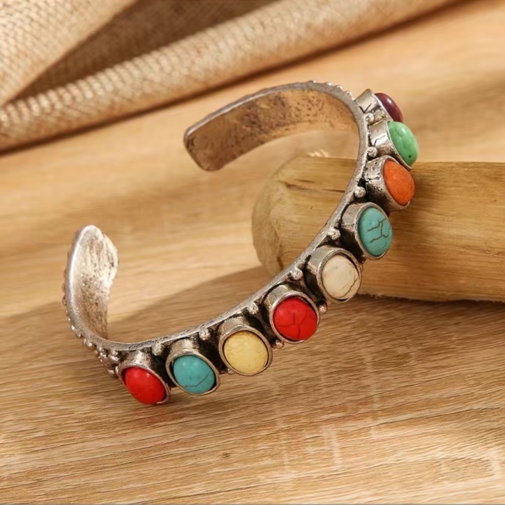 2 LEFT! Bohemian Mutli Colored Turquoise Bangle Cuff Bracelet - Picture 5 of 5